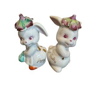 Vintage “Salty & Peppy” Anthropomorphic Bunny Rabbit Salt & Pepper Shaker Set